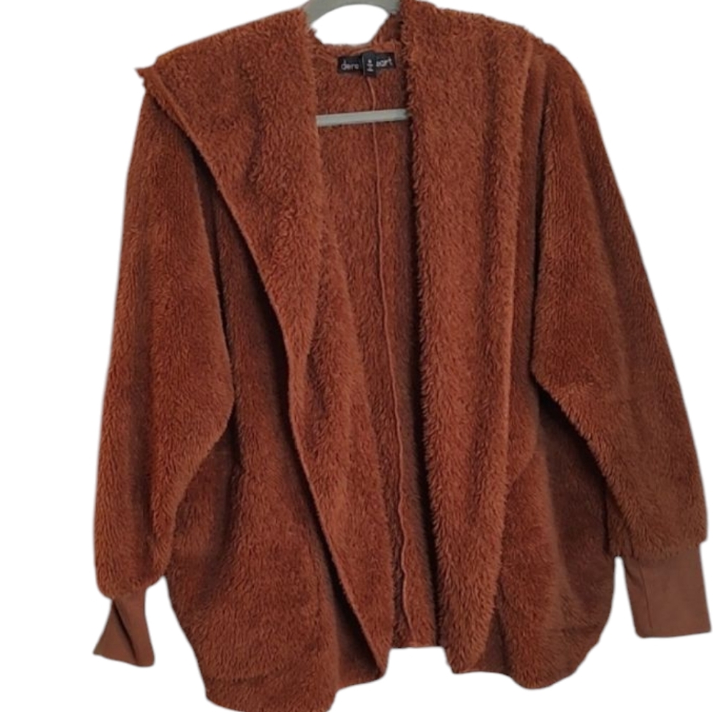 Women's Rust Brown Fleece Hoodie Jacket w/ Pockets sz Small by Derek Heart